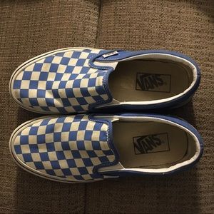 blue and white checker slip on vans